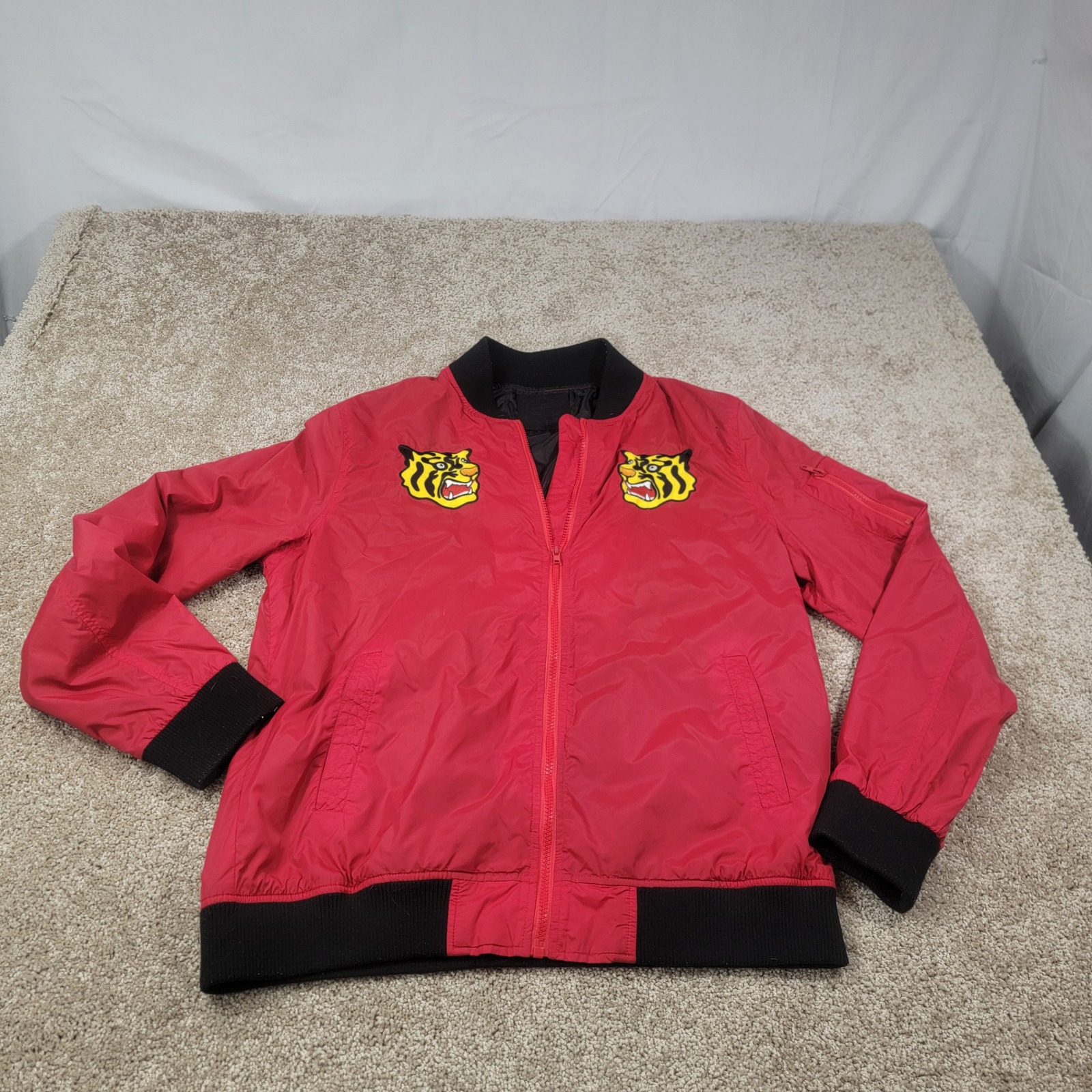 Collection Bomber Jacket Tiger Patches Full Zip Red Black Xl Read